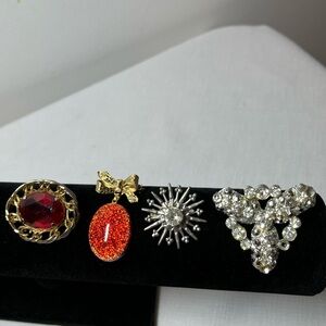 Vintage Brooch Collection with Red, Gold, & Silver Details